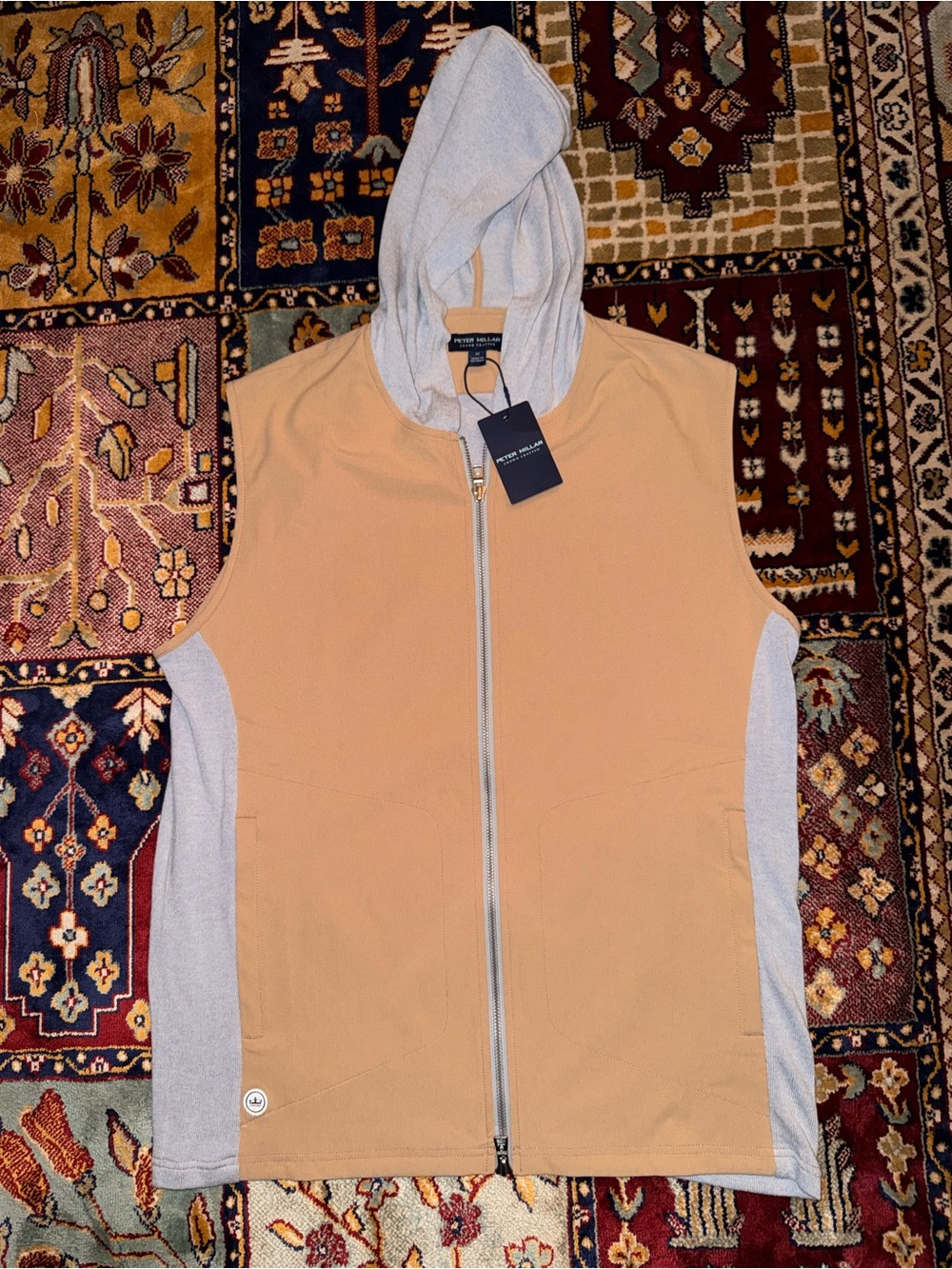 Peter Millar Tan Zip Hoodie with Light Gray Lining